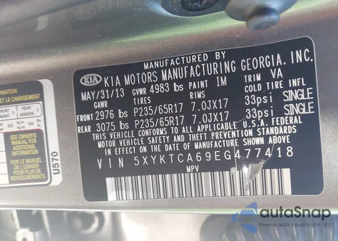 2014 Kia Sorento Lx z USA, uszkodzony, nr VIN 5XYKTCA69EG477418